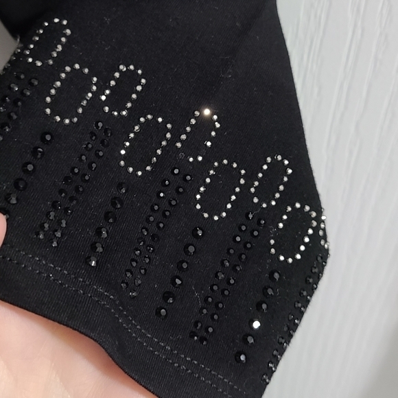 TRÏBE Cotton Blend Elastic Waist Black Leggings With Rhinestone Detail O/S NWT - Picture 2 of 7